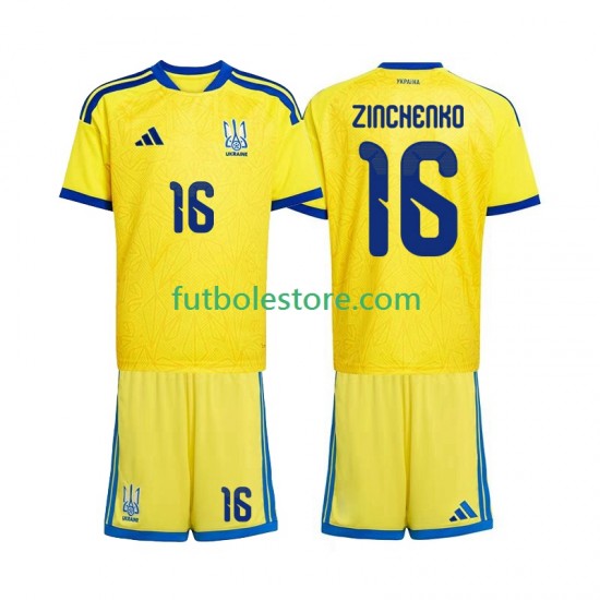 Primera Equipación del Ucrania Oleksandr Zinchenko 16 World Cup 2026 Manga Corta para Niño (Camiseta y pantalón)