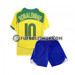 Primera Equipación del Brasil Ronaldiho 10 Retro 2004 Manga Corta para Niño (Camiseta y pantalón)