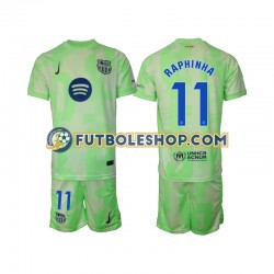 Tercera Equipación del FC Barcelona Raphinha 11 2024-2025 Manga Corta para Niño (Camiseta y pantalón)