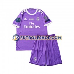 Segunda Equipación del Real Madrid Retro 2016 Manga Corta para Niño (Camiseta y pantalón)