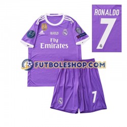 Segunda Equipación del Real Madrid Cristiano Ronaldo 7 Retro 2016 Manga Corta para Niño (Camiseta y pantalón)