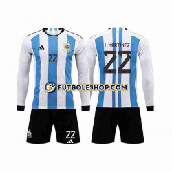 Primera Equipación del Argentina 3 Stars Lautaro Martinez 22 World Cup 2022 ML para Niño (Camiseta y pantalón)