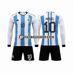 Primera Equipación del Argentina 3 Stars Lionel Messi 10 World Cup 2022 ML para Niño (Camiseta y pantalón)