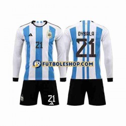 Primera Equipación del Argentina 3 Stars Paulo Dybala 21 World Cup 2022 ML para Niño (Camiseta y pantalón)