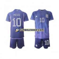 Segunda Equipación del Argentina Lionel Messi 10 World Cup 2022 Manga Corta para Niño (Camiseta y pantalón)