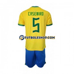Primera Equipación del Brasil Casemiro 5 World Cup 2022 Manga Corta para Niño (Camiseta y pantalón)