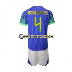 Segunda Equipación del Brasil Marquinhos 4 World Cup 2022 Manga Corta para Niño (Camiseta y pantalón)