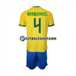 Primera Equipación del Brasil Marquinhos 4 World Cup 2022 Manga Corta para Niño (Camiseta y pantalón)