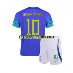 Segunda Equipación del Brasil Ronaldinho 10 World Cup 2022 Manga Corta para Niño (Camiseta y pantalón)