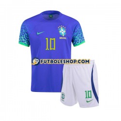 Segunda Equipación del Brasil Ronaldinho 10 World Cup 2022 Manga Corta para Niño (Camiseta y pantalón)