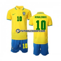Primera Equipación del Brasil Ronaldinho 10 World Cup 2022 Manga Corta para Niño (Camiseta y pantalón)