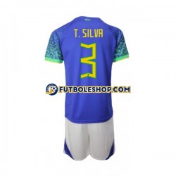 Segunda Equipación del Brasil Thiago Silva 3 World Cup 2022 Manga Corta para Niño (Camiseta y pantalón)