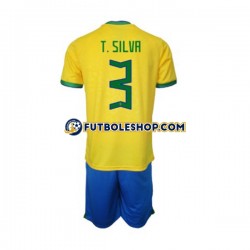 Primera Equipación del Brasil Thiago Silva 3 World Cup 2022 Manga Corta para Niño (Camiseta y pantalón)