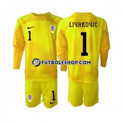 Primera Equipación del Croacia Portero Dominik Livakovic 1 World Cup 2022 ML para Niño (Camiseta y pantalón)