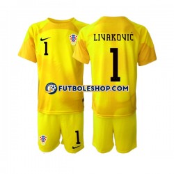 Primera Equipación del Croacia Portero Dominik Livakovic 1 World Cup 2022 Manga Corta para Niño (Camiseta y pantalón)