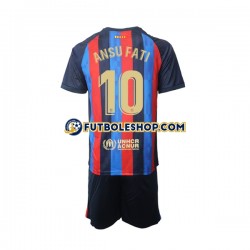 Primera Equipación del FC Barcelona Ansu Fati 10 2022-2023 Manga Corta para Niño (Camiseta y pantalón)