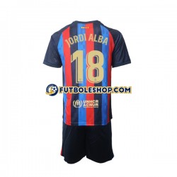Primera Equipación del FC Barcelona Jordi Alba 18 2022-2023 Manga Corta para Niño (Camiseta y pantalón)