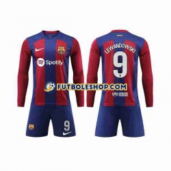 Primera Equipación del FC Barcelona LEWANDOWSKI 9 2023-2024 ML para Niño (Camiseta y pantalón)
