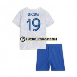 Segunda Equipación del Francia Benzema 19 World Cup 2022 Manga Corta para Niño (Camiseta y pantalón)