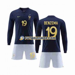 Primera Equipación del Francia Benzema 19 World Cup 2022 ML para Niño (Camiseta y pantalón)
