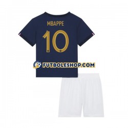 Primera Equipación del Francia Mbappe 10 World Cup 2022 Manga Corta para Niño (Camiseta y pantalón)