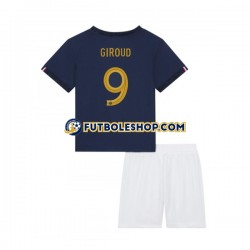 Primera Equipación del Francia Olivier Giroud 9 World Cup 2022 Manga Corta para Niño (Camiseta y pantalón)