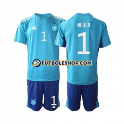 Primera Equipación del Alemania Portero Manuel Neuer 1 World Cup 2022 Manga Corta para Niño (Camiseta y pantalón)