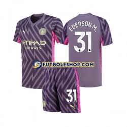 Segunda Equipación del Manchester City Portero Ederson Moraes 31 2023-2024 Manga Corta para Niño (Camiseta y pantalón)