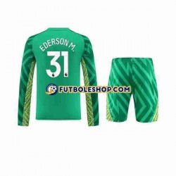 Primera Equipación del Manchester City Portero Ederson Moraes 31 2023-2024 ML para Niño (Camiseta y pantalón)