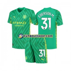 Primera Equipación del Manchester City Portero Ederson Moraes 31 2023-2024 Manga Corta para Niño (Camiseta y pantalón)
