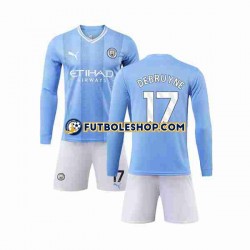 Primera Equipación del Manchester City Kevin De Bruyne 17 2023-2024 ML para Niño (Camiseta y pantalón)