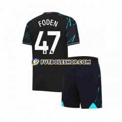 Tercera Equipación del Manchester City Phil Foden 47 2023-2024 Manga Corta para Niño (Camiseta y pantalón)