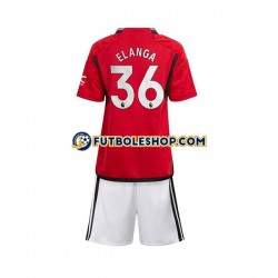 Primera Equipación del Manchester United Anthony Elanga 36 2023-2024 Manga Corta para Niño (Camiseta y pantalón)