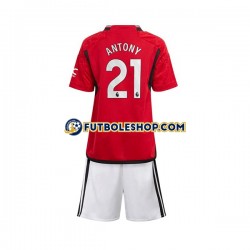 Primera Equipación del Manchester United Antony Matheus 21 2023-2024 Manga Corta para Niño (Camiseta y pantalón)