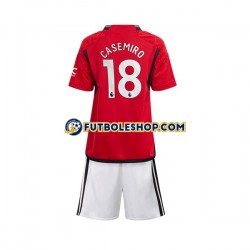 Primera Equipación del Manchester United Carlos Casemiro 18 2023-2024 Manga Corta para Niño (Camiseta y pantalón)