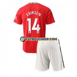 Primera Equipación del Manchester United Christian Eriksen 14 2022-2023 Manga Corta para Niño (Camiseta y pantalón)