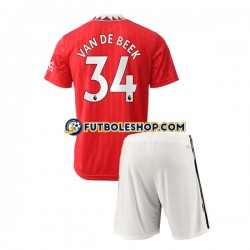 Primera Equipación del Manchester United Donny van de Beek 34 2022-2023 Manga Corta para Niño (Camiseta y pantalón)