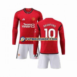 Primera Equipación del Manchester United Marcus Rashford 10 2023-2024 ML para Niño (Camiseta y pantalón)