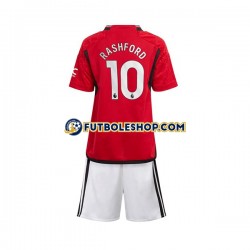Primera Equipación del Manchester United Marcus Rashford 10 2023-2024 Manga Corta para Niño (Camiseta y pantalón)