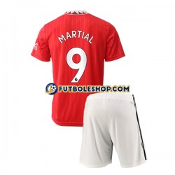 Primera Equipación del Manchester United Martial 9 2022-2023 Manga Corta para Niño (Camiseta y pantalón)