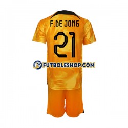 Primera Equipación del Países Bajos Frenkie de Jong 21 World Cup 2022 Manga Corta para Niño (Camiseta y pantalón)