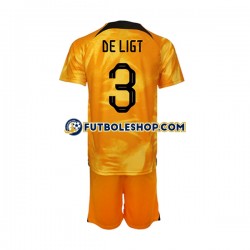 Primera Equipación del Países Bajos Matthijs de Ligt 3 World Cup 2022 Manga Corta para Niño (Camiseta y pantalón)