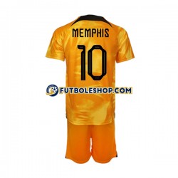Primera Equipación del Países Bajos Memphis Depay 10 World Cup 2022 Manga Corta para Niño (Camiseta y pantalón)