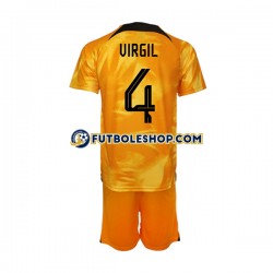 Primera Equipación del Países Bajos Virgil van Dijk 4 World Cup 2022 Manga Corta para Niño (Camiseta y pantalón)
