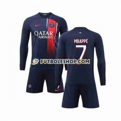 Primera Equipación del Paris Saint-Germain Kylian Mbappe 7 2023-2024 ML para Niño (Camiseta y pantalón)