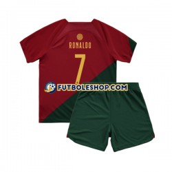 Primera Equipación del Portugal Ronaldo 7 World Cup 2022 Manga Corta para Niño (Camiseta y pantalón)