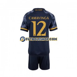 Segunda Equipación del Real Madrid EDUARDO CAMAVINGA 12 2023-2024 Manga Corta para Niño (Camiseta y pantalón)