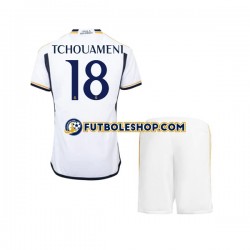 Primera Equipación del Real Madrid TCHOUAMENI 18 2023-2024 Manga Corta para Niño (Camiseta y pantalón)
