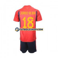 Primera Equipación del España Jordi Alba 18 World Cup 2022 Manga Corta para Niño (Camiseta y pantalón)