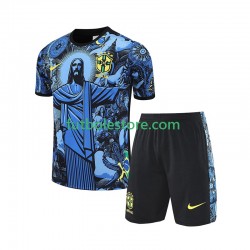 Primera Brasil JESUS Football Shirts 2024-2025 Azul Manga Corta para Niño (Camiseta y pantalón)
